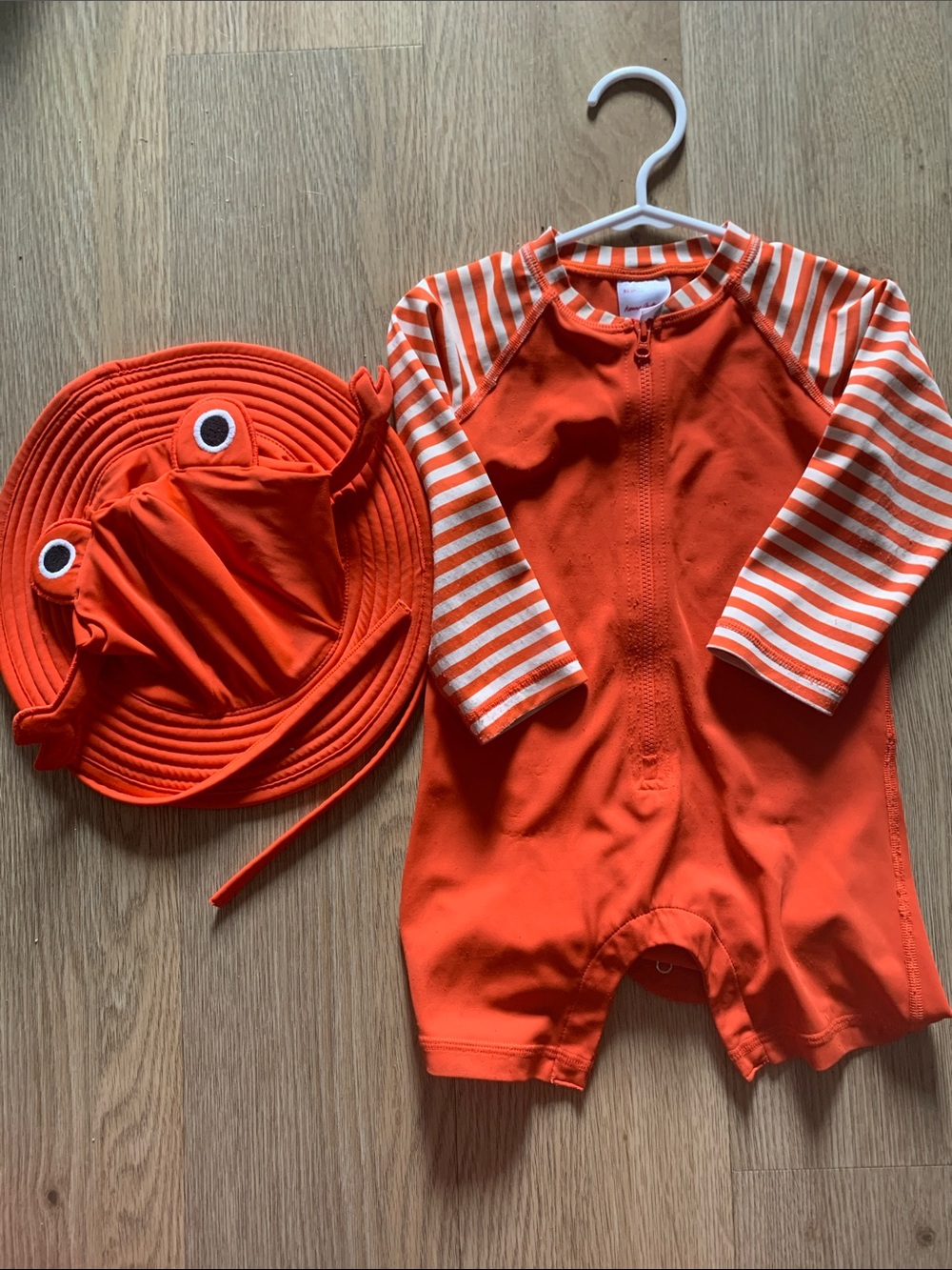 Hanna Andersson 18-24 mo *Oeko Tex* swimsuit romper matching crab sun hat 🦀